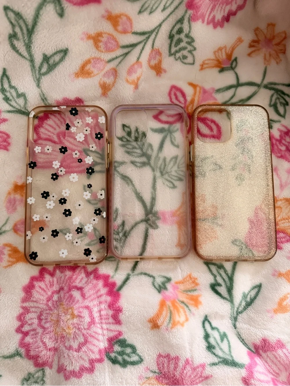 Clear Floral iPhone Case Trio - Pink/Gold/Black Accents